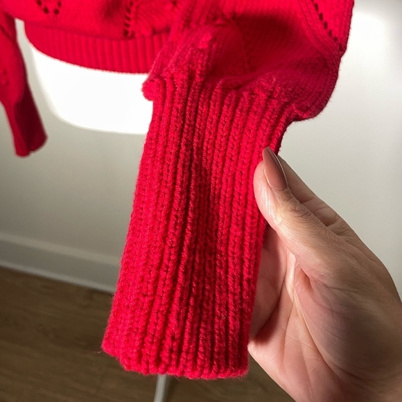 Loft Geo Pointelle Bobble Sweater Red NWT Size M Christmas Valentines Winter - Picture 3 of 9